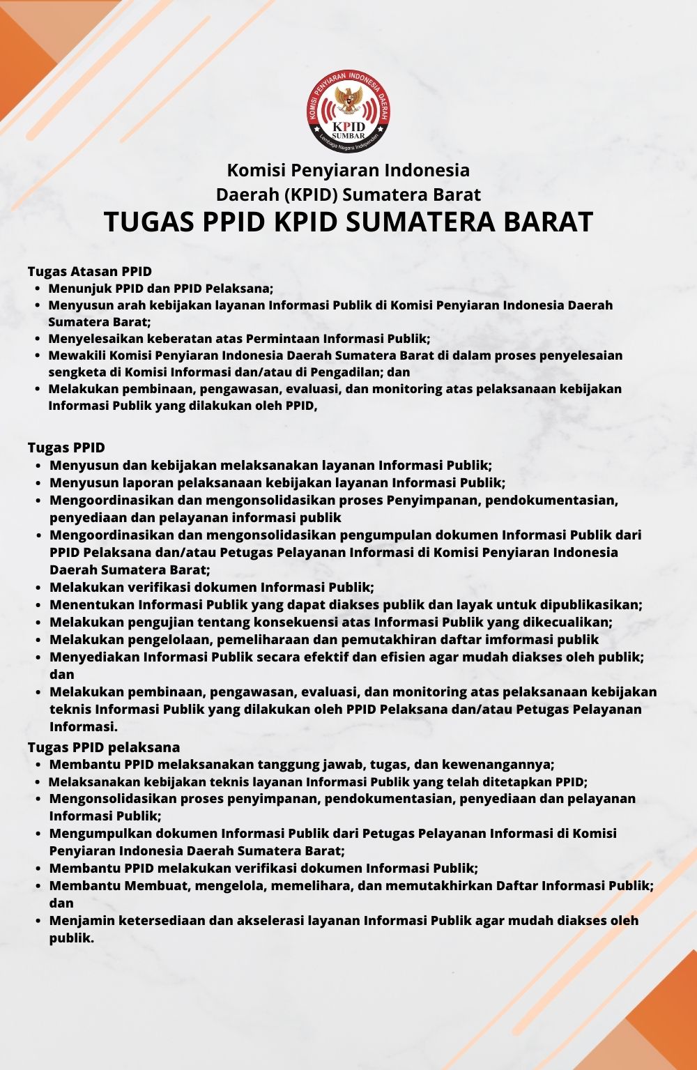 Tugas PPID KPI Daerah Sumatera Barat